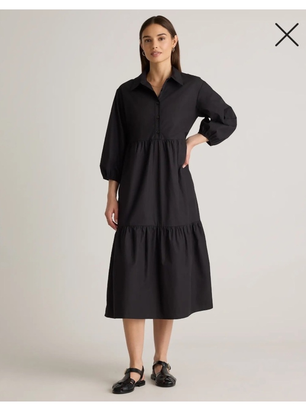 QUINCE 100% Organic Cotton Poplin Midi Tunic Dress